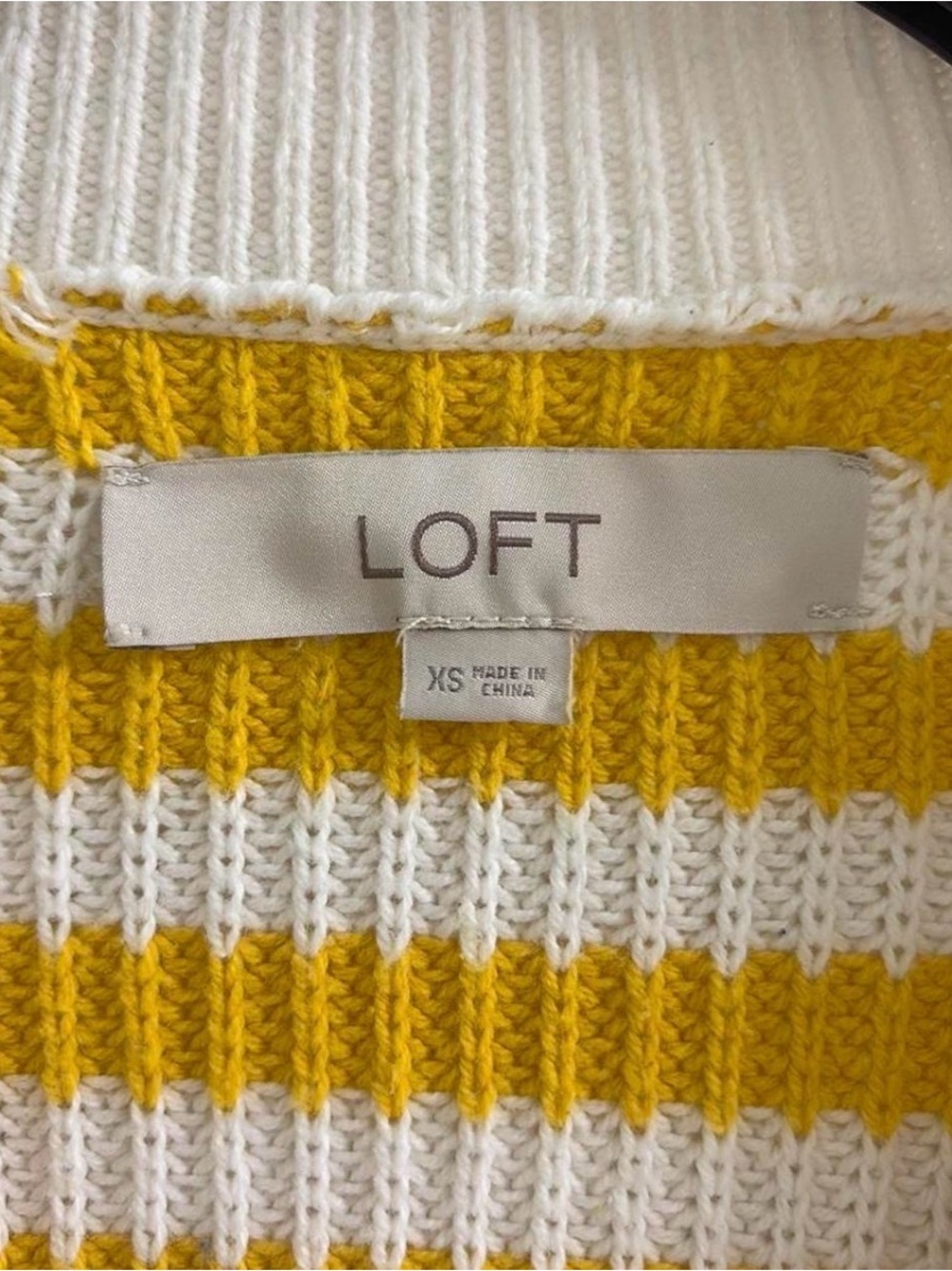 LOFT Mustard Yellow & White Striped Knit Cardigan Sweater XS Fall Preppy Style - Picture 2 of 4
